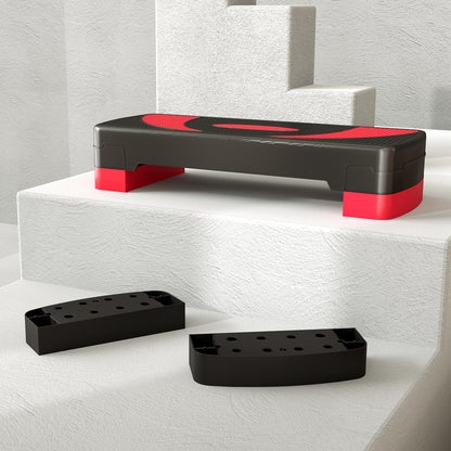 Step Board Aerobic Stepper adjustable in 3 levels (10/15/20 cm) Fitness Home Trainer for Indoor Outdoor Load Capacity up to 150 kg Red