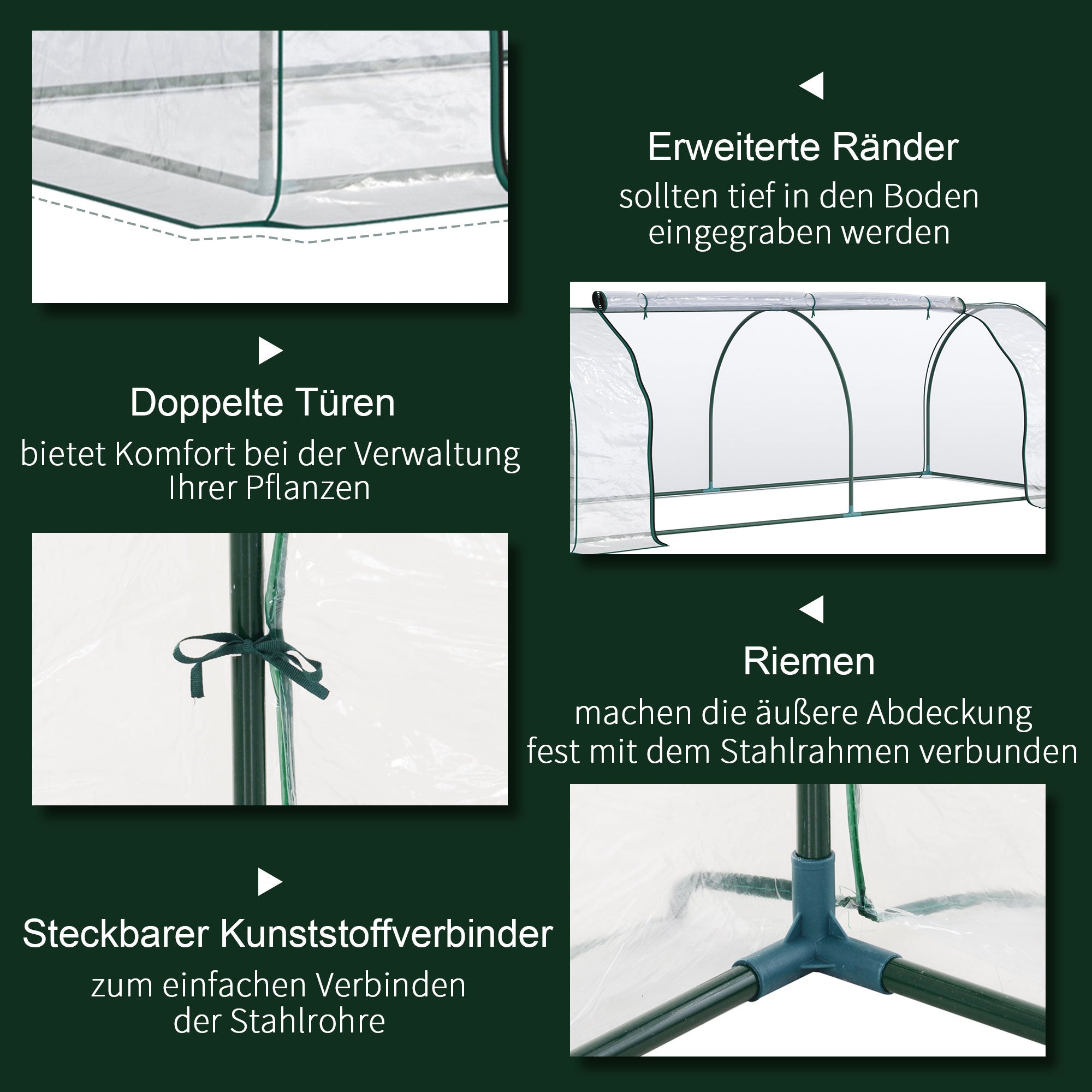 Greenhouse with Door, Foil Greenhouse made of Steel, Greenhouse for Balcony, Garden, Tomato House 250x100x80cm, Tomato Greenhouse for Tomatoes, Vegetables, Flowers, Plants, Transparent+Green