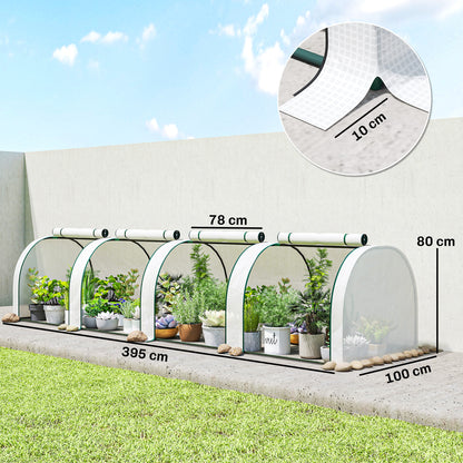 Polytunnel Greenhouse with Roll-Up Zipper Door, Steel Frame — 395 x 100 x 80 cm for Tomatoes & Vegetables (White)