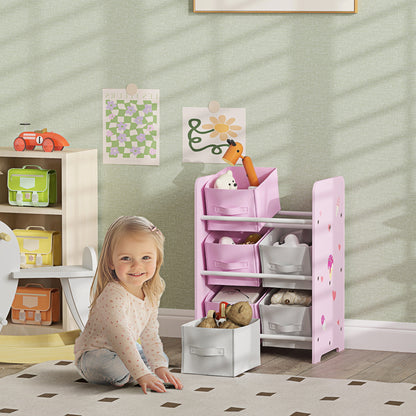 Children's Bookshelf for Children 3+ Years Toy Shelf with 6 Removable Non-Woven Fabric Boxes Toy Organizer for Bedroom Nursery 43x30x60 cm Pink