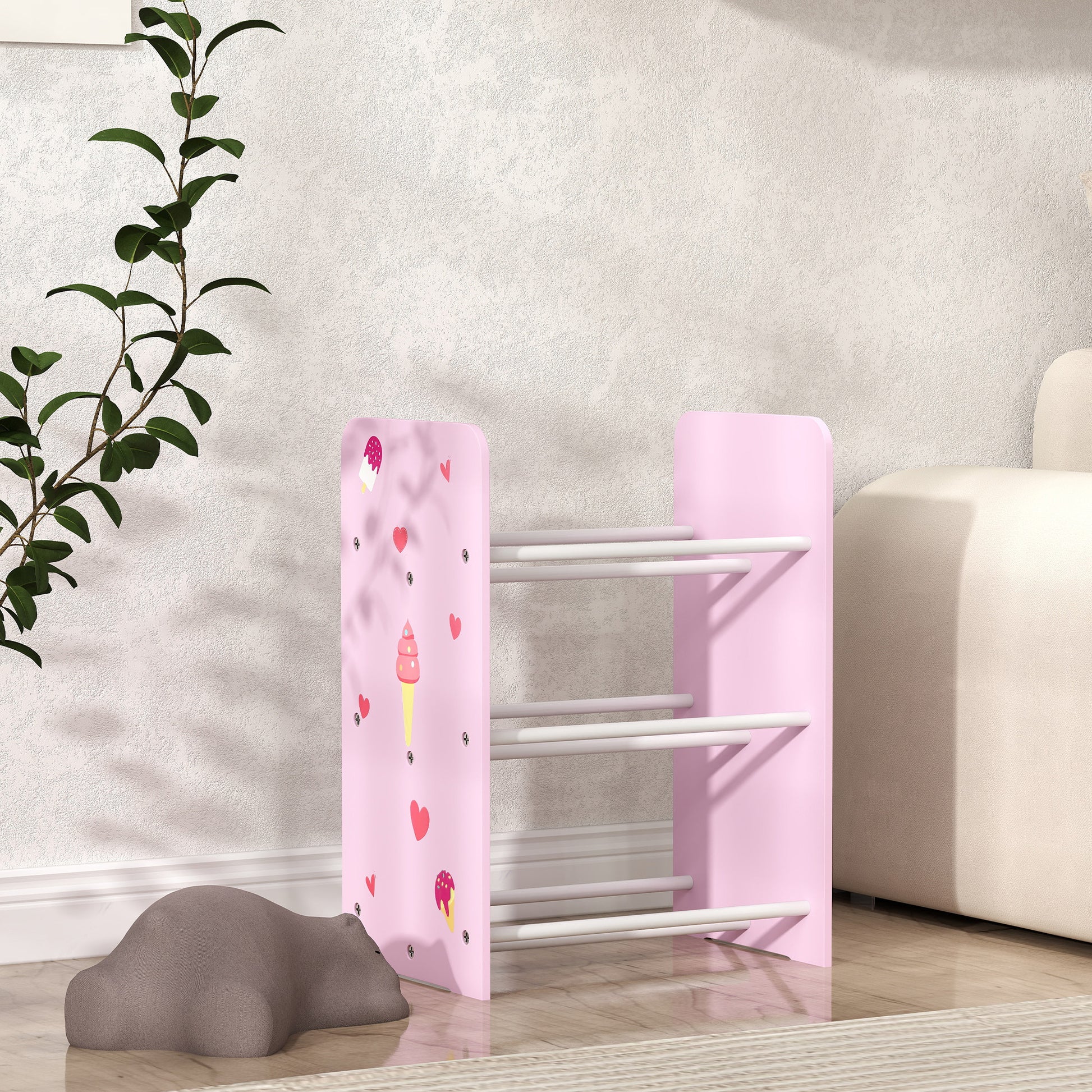 Children's Bookshelf for Children 3+ Years Toy Shelf with 6 Removable Non-Woven Fabric Boxes Toy Organizer for Bedroom Nursery 43x30x60 cm Pink