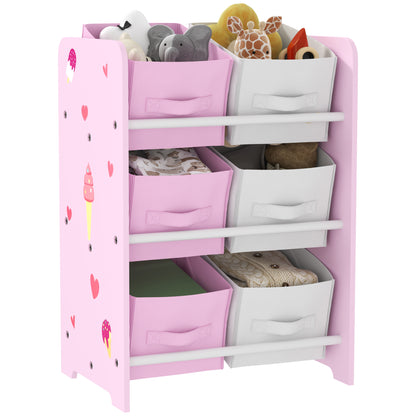 Children's Bookshelf for Children 3+ Years Toy Shelf with 6 Removable Non-Woven Fabric Boxes Toy Organizer for Bedroom Nursery 43x30x60 cm Pink