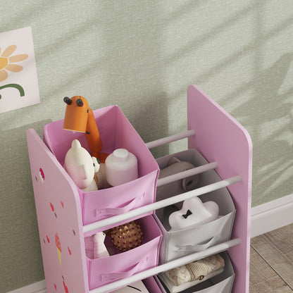 Children's Bookshelf for Children 3+ Years Toy Shelf with 6 Removable Non-Woven Fabric Boxes Toy Organizer for Bedroom Nursery 43x30x60 cm Pink