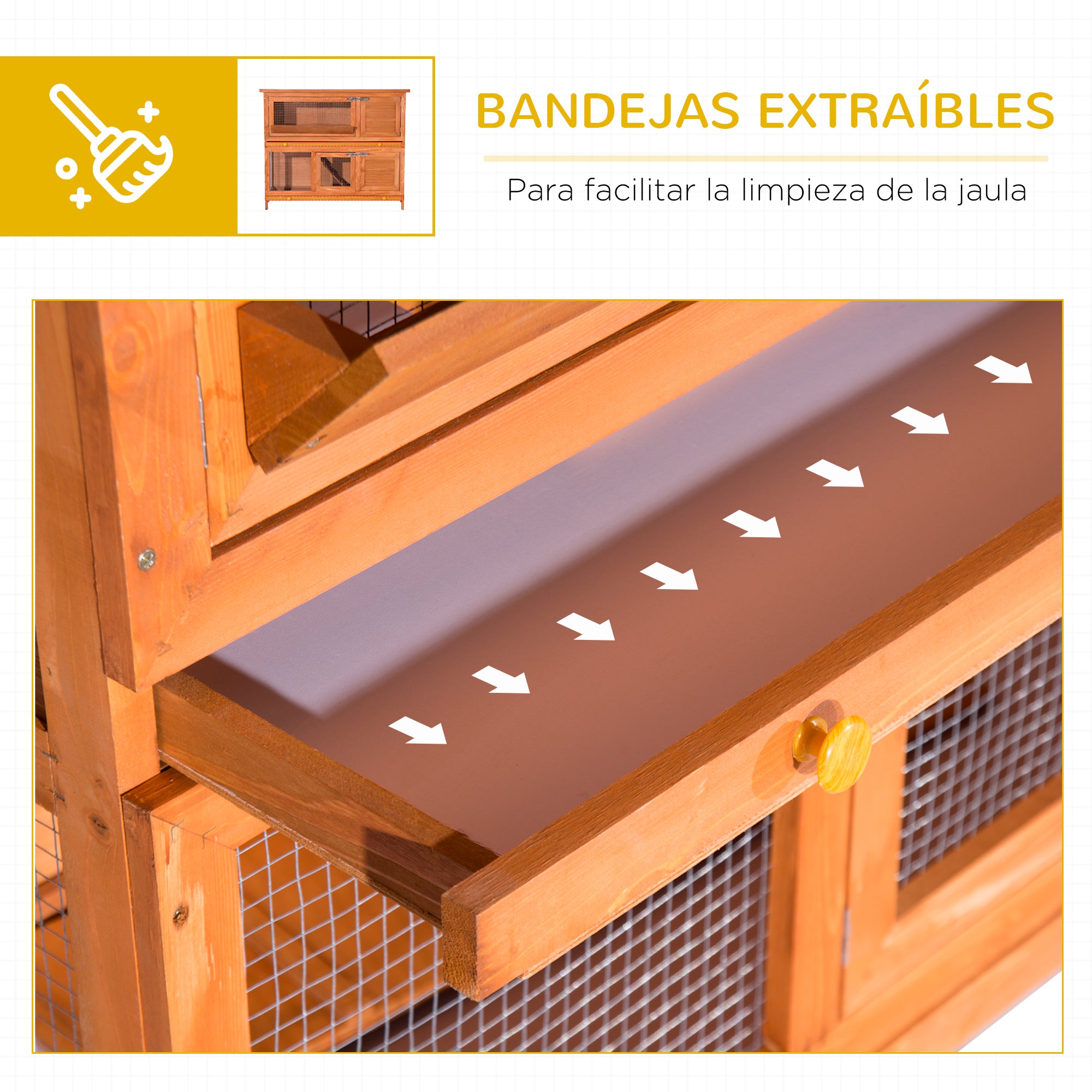 2-Story Outdoor Wooden Rabbit Hutch with Openable Asphalt Roof Ramp Doors and 2 Removable Trays 120x48x100 cm Natural Wood