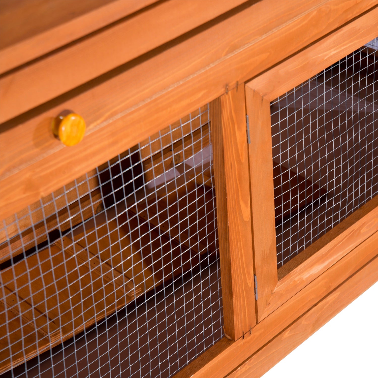 2-Story Outdoor Wooden Rabbit Hutch with Openable Asphalt Roof Ramp Doors and 2 Removable Trays 120x48x100 cm Natural Wood