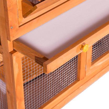 2-Story Outdoor Wooden Rabbit Hutch with Openable Asphalt Roof Ramp Doors and 2 Removable Trays 120x48x100 cm Natural Wood