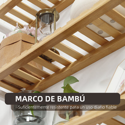 Bamboo Wall Shelf 3-Tier Floating Shelf for Living Room Bedroom Kitchen Bathroom 60x15x54 cm Natural and White