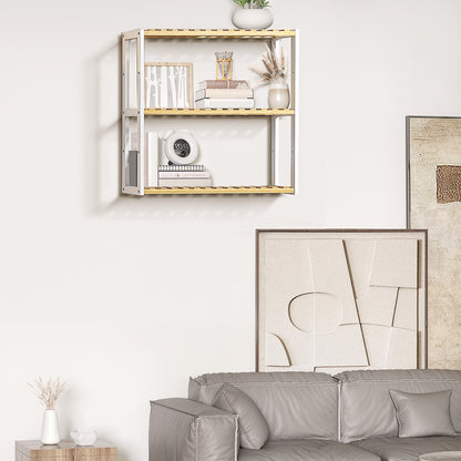 Bamboo Wall Shelf 3-Tier Floating Shelf for Living Room Bedroom Kitchen Bathroom 60x15x54 cm Natural and White