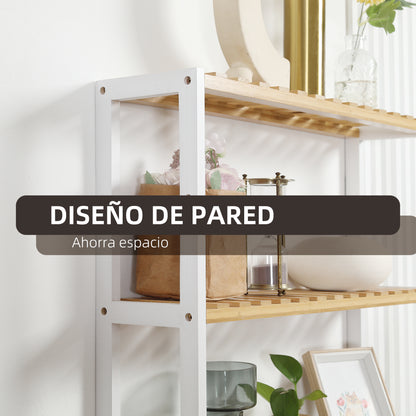 Bamboo Wall Shelf 3-Tier Floating Shelf for Living Room Bedroom Kitchen Bathroom 60x15x54 cm Natural and White