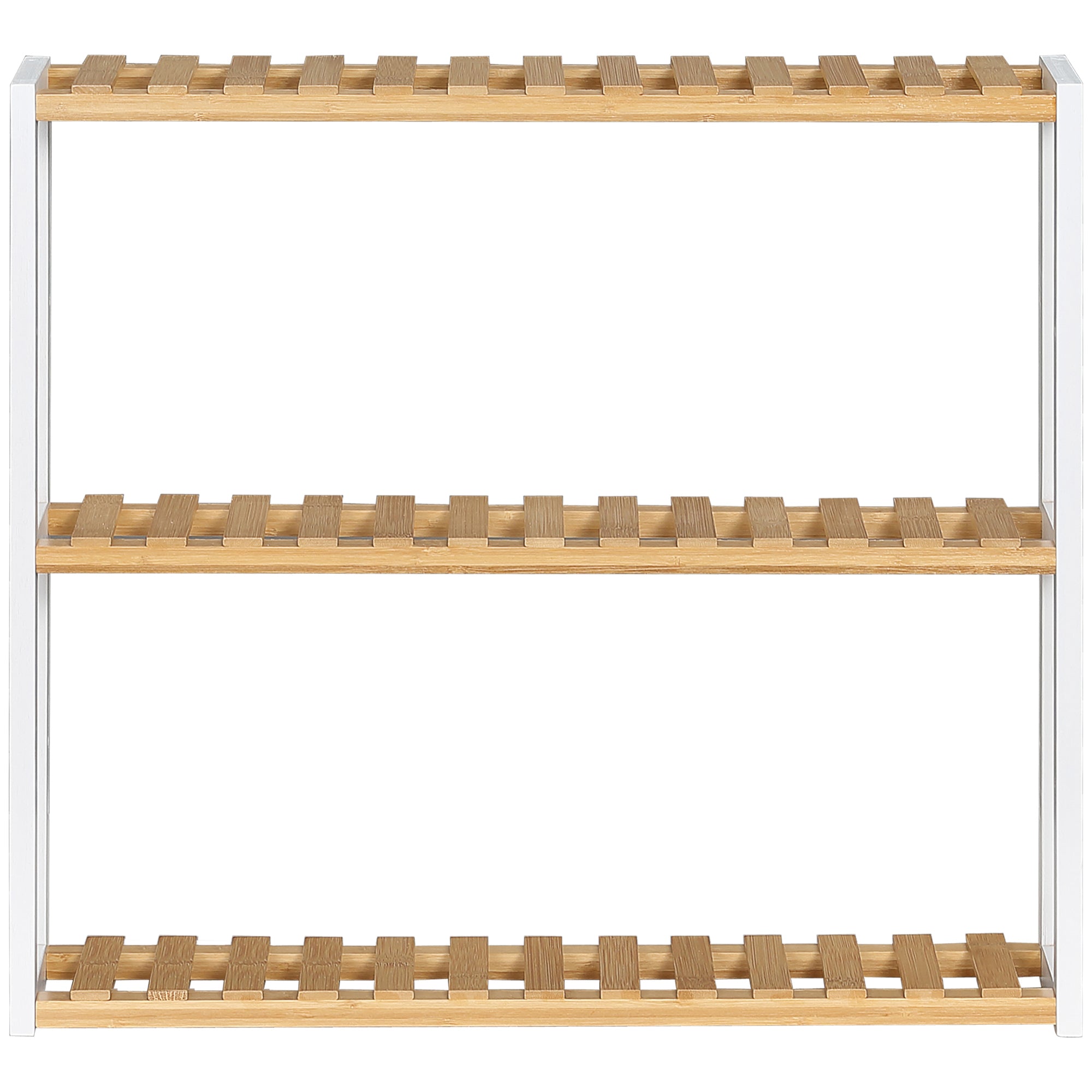 Bamboo Wall Shelf 3-Tier Floating Shelf for Living Room Bedroom Kitchen Bathroom 60x15x54 cm Natural and White