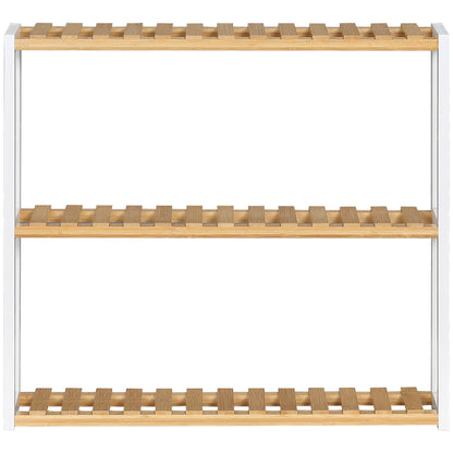 Bamboo Wall Shelf 3-Tier Floating Shelf for Living Room Bedroom Kitchen Bathroom 60x15x54 cm Natural and White