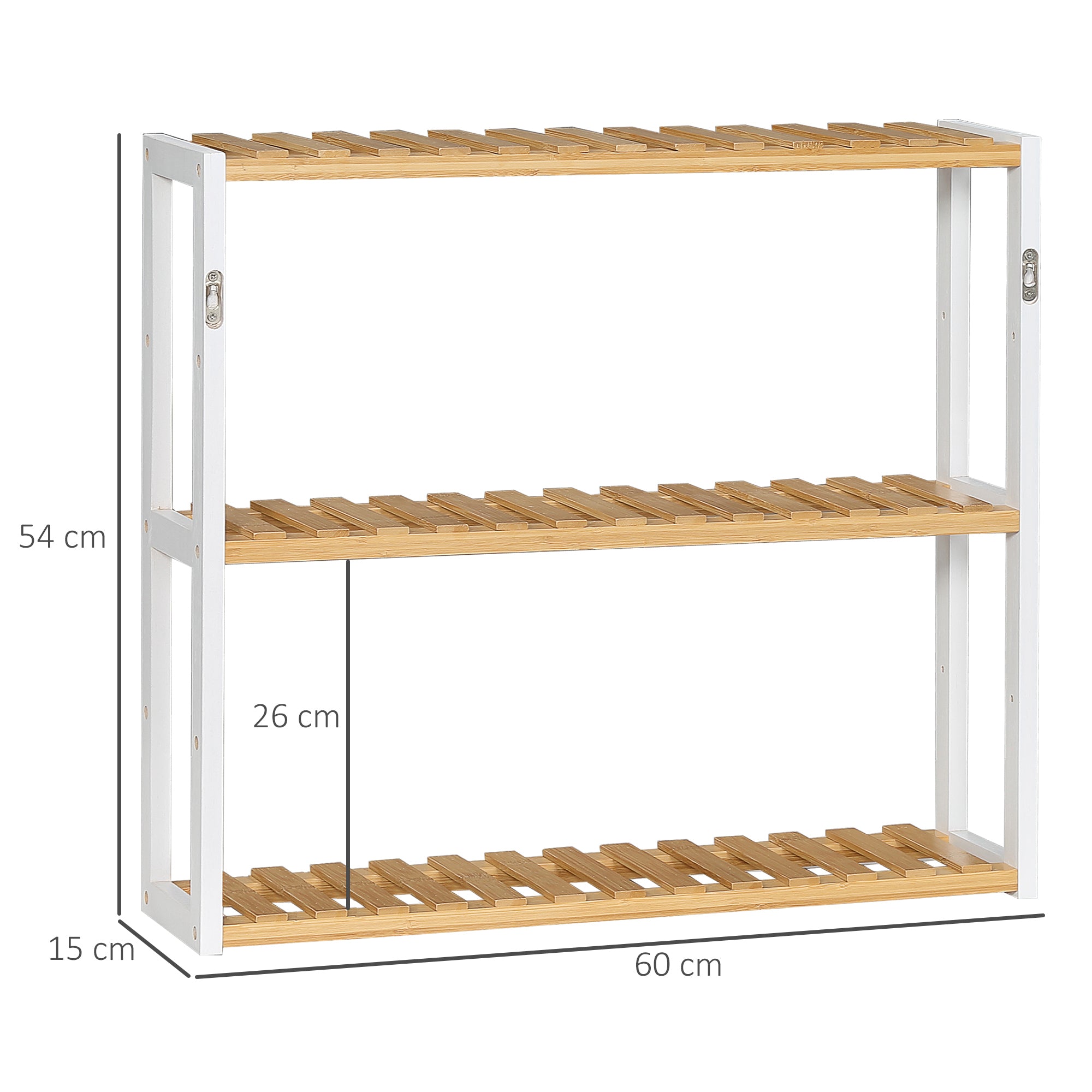 Bamboo Wall Shelf 3-Tier Floating Shelf for Living Room Bedroom Kitchen Bathroom 60x15x54 cm Natural and White