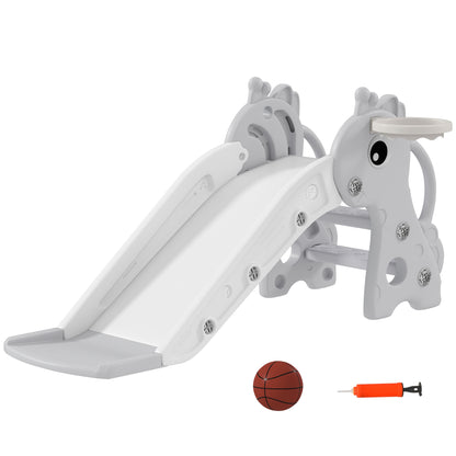 Kids Slide Children's Slide with Basketball Hoop, Basketball Indoor Outdoor Plastic Toddler Slide Garden Slide Slide for Kids 1 to 3 Years, Gray
