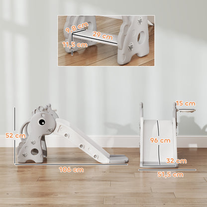 Kids Slide Children's Slide with Basketball Hoop, Basketball Indoor Outdoor Plastic Toddler Slide Garden Slide Slide for Kids 1 to 3 Years, Gray