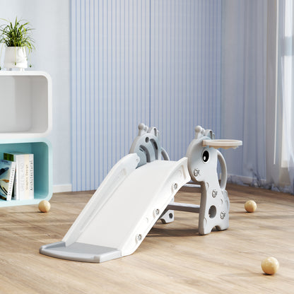 Kids Slide Children's Slide with Basketball Hoop, Basketball Indoor Outdoor Plastic Toddler Slide Garden Slide Slide for Kids 1 to 3 Years, Gray