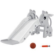 Kids Slide Children's Slide with Basketball Hoop, Basketball Indoor Outdoor Plastic Toddler Slide Garden Slide Slide for Kids 1 to 3 Years, Gray