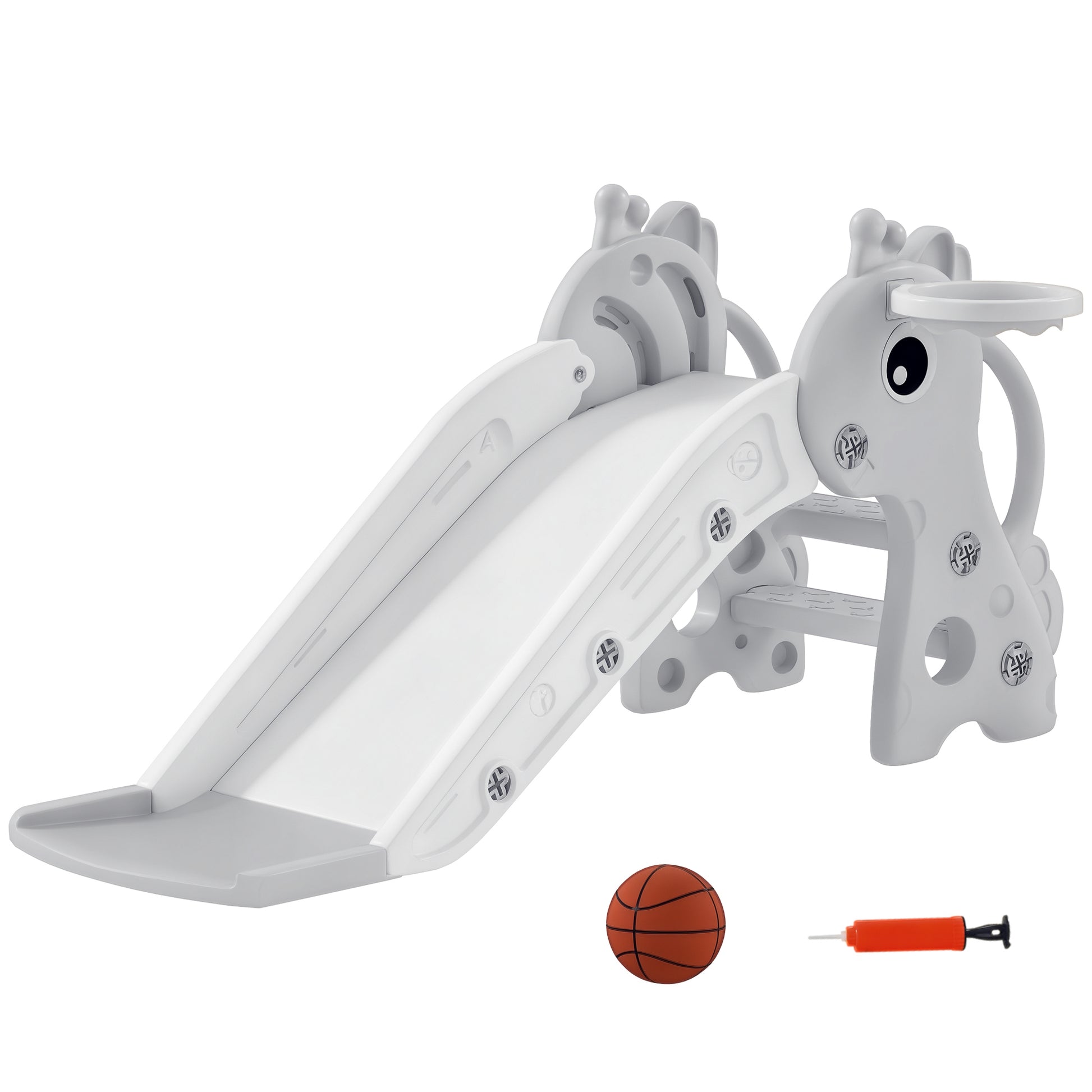 Kids Slide Children's Slide with Basketball Hoop, Basketball Indoor Outdoor Plastic Toddler Slide Garden Slide Slide for Kids 1 to 3 Years, Gray