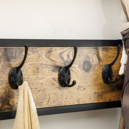 Wardrobe Stand with Bench, Clothes Rack with Hooks, Shoe Rack, Wardrobe with Carrying Bag, Coat Rack for Entryway, Hallway, Steel, Rustic Brown