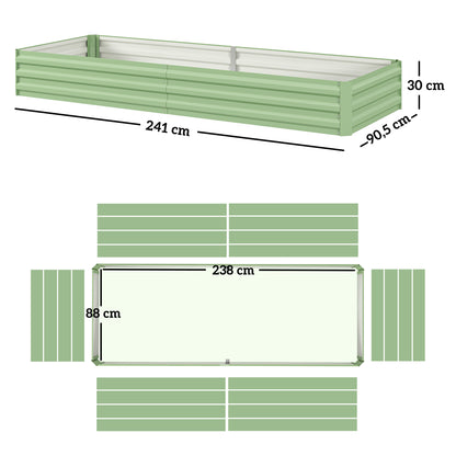 Steel Raised Bed, Plant Box Garden Bed Flower Box Stackable, Plant Pot Vegetable Bed 241x90.5x30cm for Garden Terrace, for Flowers, Plants, Fruit, Vegetables, Green