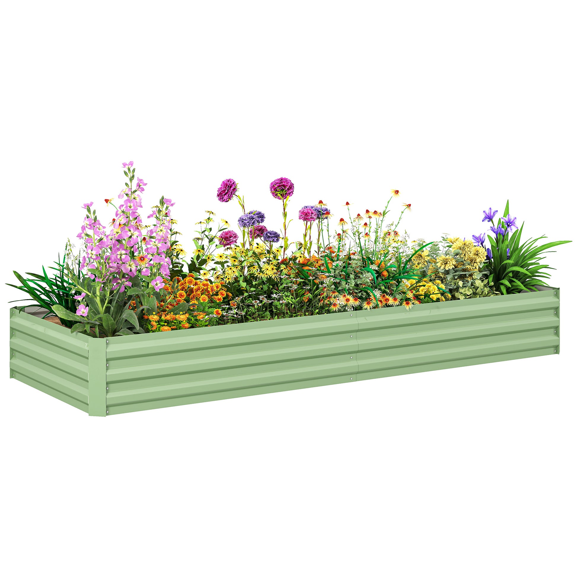 Steel Raised Bed, Plant Box Garden Bed Flower Box Stackable, Plant Pot Vegetable Bed 241x90.5x30cm for Garden Terrace, for Flowers, Plants, Fruit, Vegetables, Green