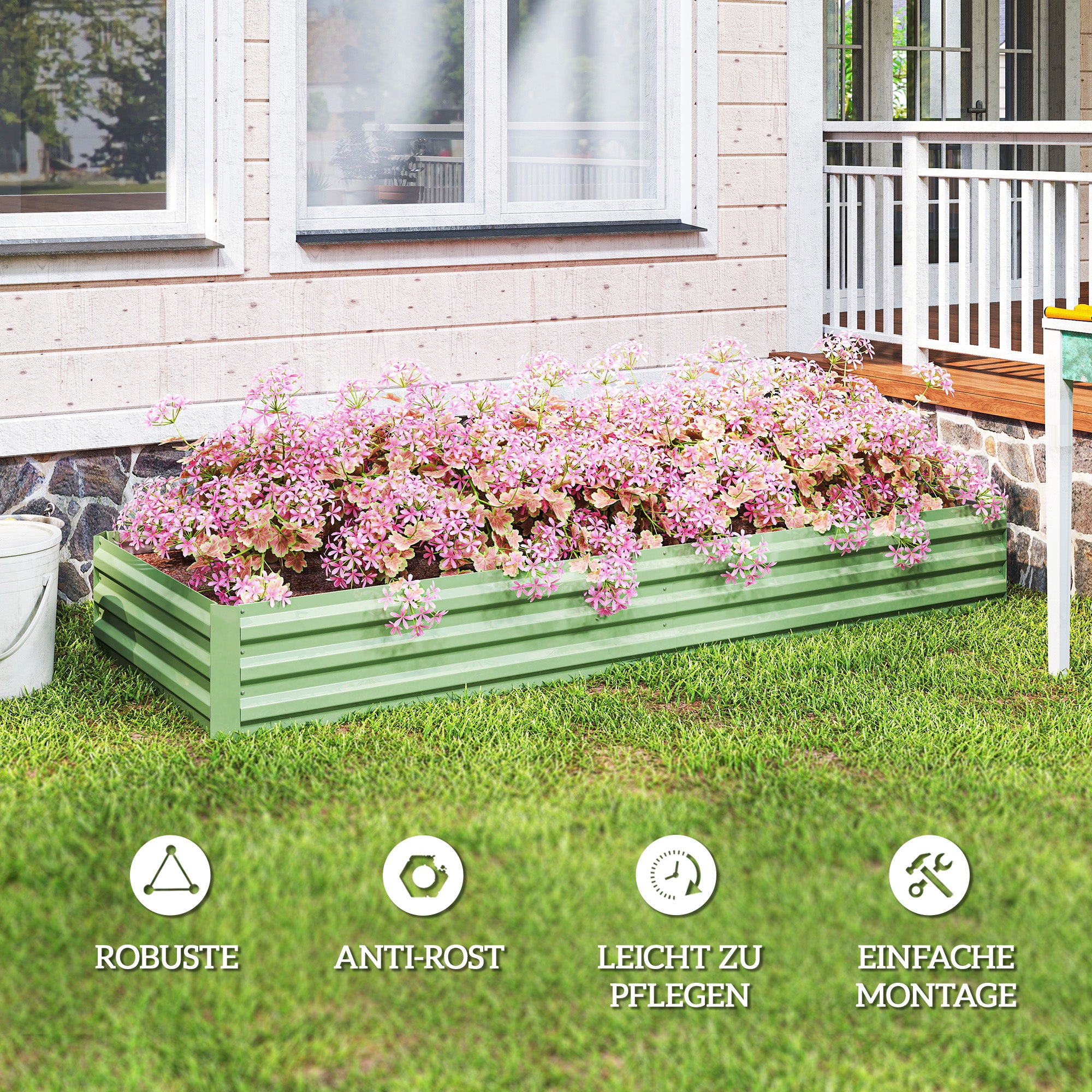 Steel Raised Bed, Plant Box Garden Bed Flower Box Stackable, Plant Pot Vegetable Bed 241x90.5x30cm for Garden Terrace, for Flowers, Plants, Fruit, Vegetables, Green