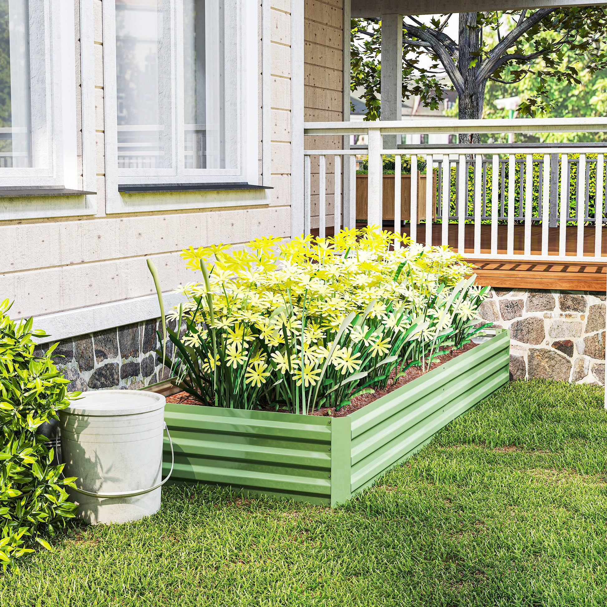 Steel Raised Bed, Plant Box Garden Bed Flower Box Stackable, Plant Pot Vegetable Bed 241x90.5x30cm for Garden Terrace, for Flowers, Plants, Fruit, Vegetables, Green
