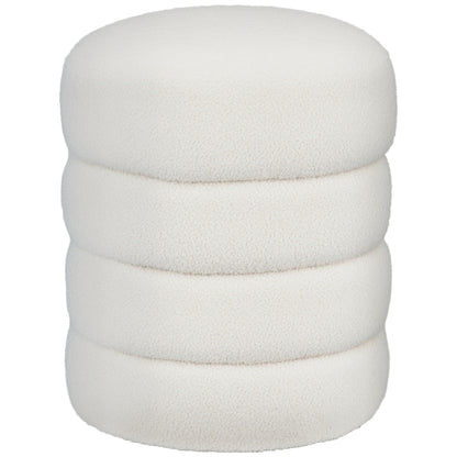 Ottoman Ottoman Ottoman with Teddy Velvet Look Footstool Ottoman for Bedroom, Living Room, Cream White, Ø40 x 45 cm