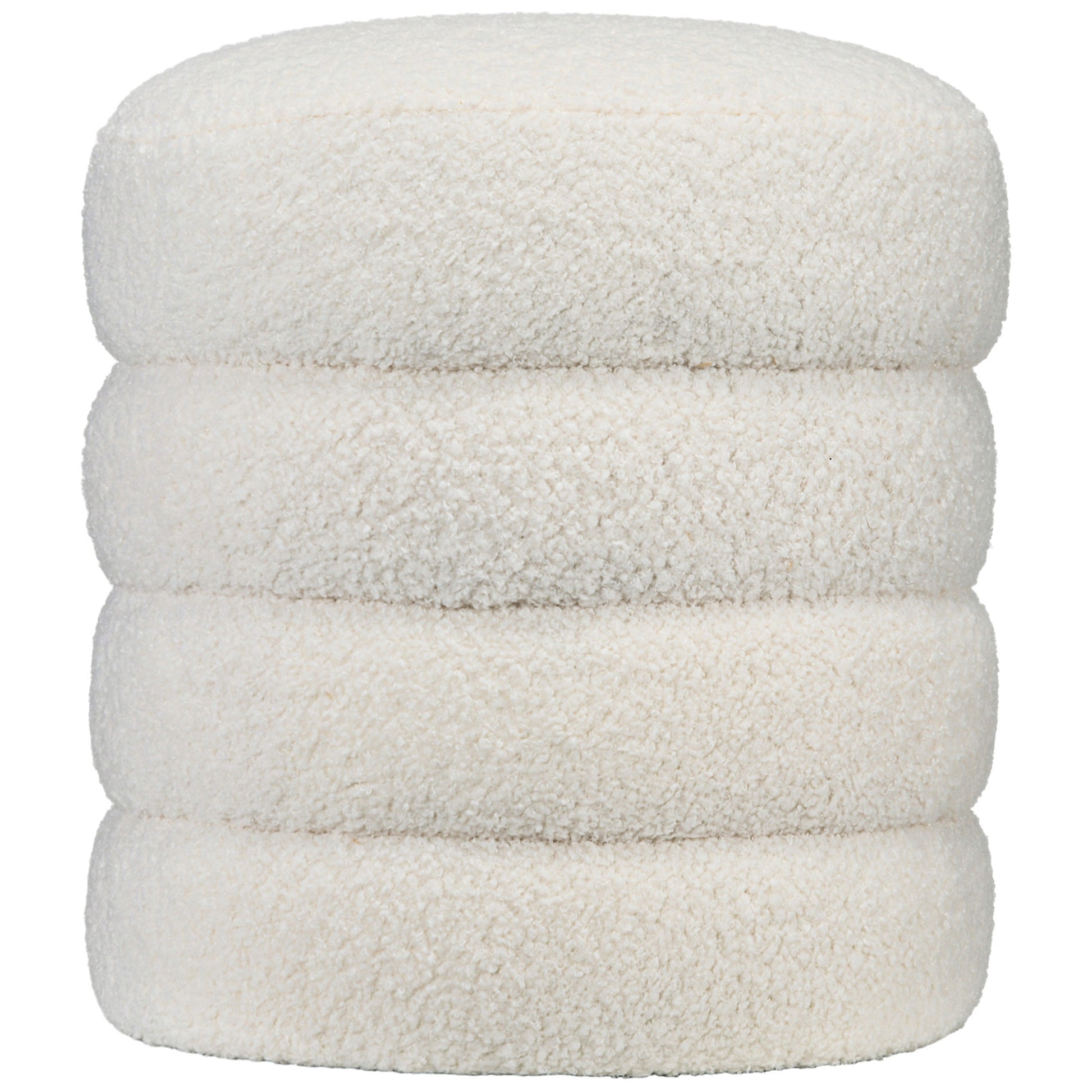 Ottoman Ottoman Ottoman with Teddy Velvet Look Footstool Ottoman for Bedroom, Living Room, Cream White, Ø40 x 45 cm