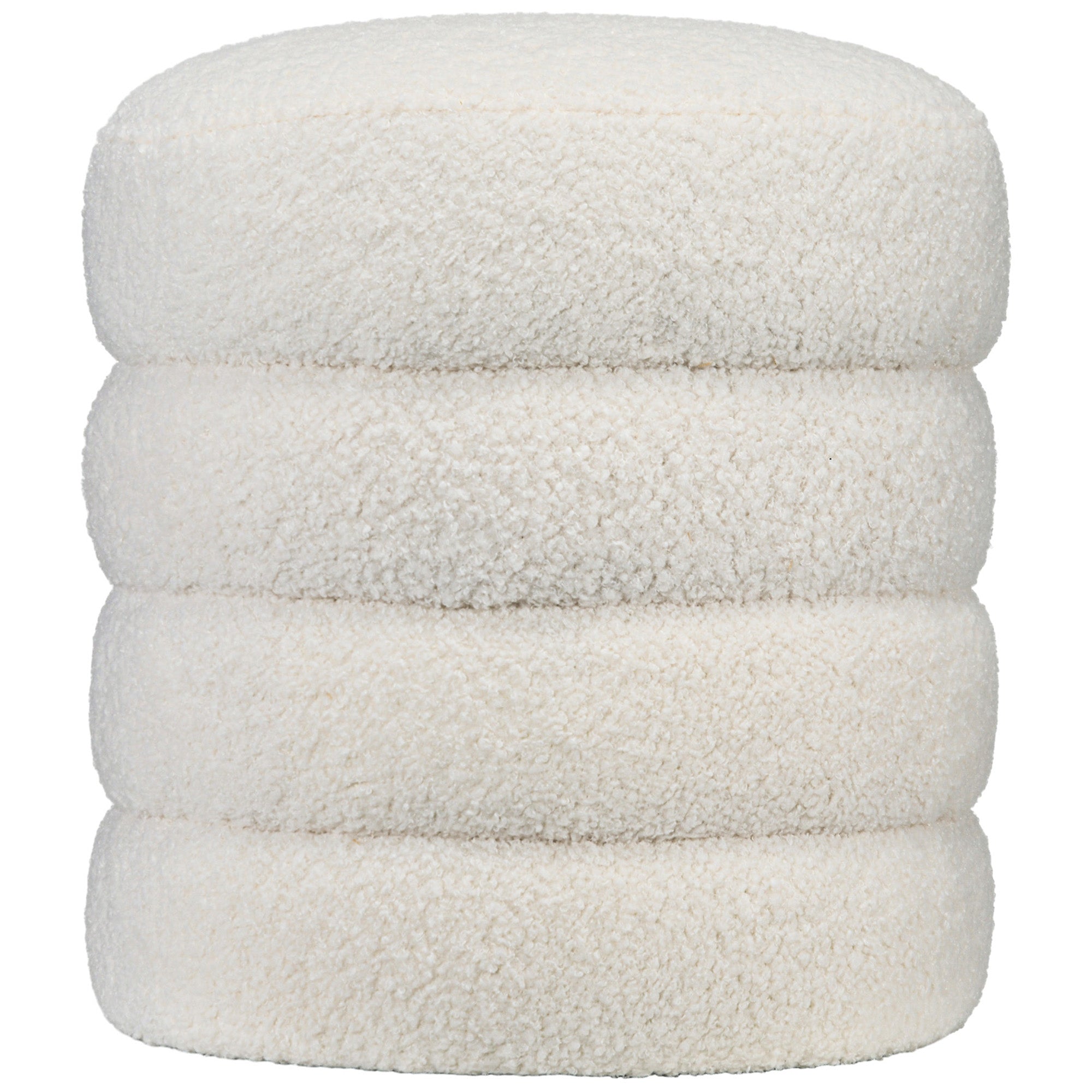 Ottoman Ottoman Ottoman with Teddy Velvet Look Footstool Ottoman for Bedroom, Living Room, Cream White, Ø40 x 45 cm