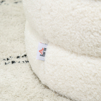 Ottoman Ottoman Ottoman with Teddy Velvet Look Footstool Ottoman for Bedroom, Living Room, Cream White, Ø40 x 45 cm