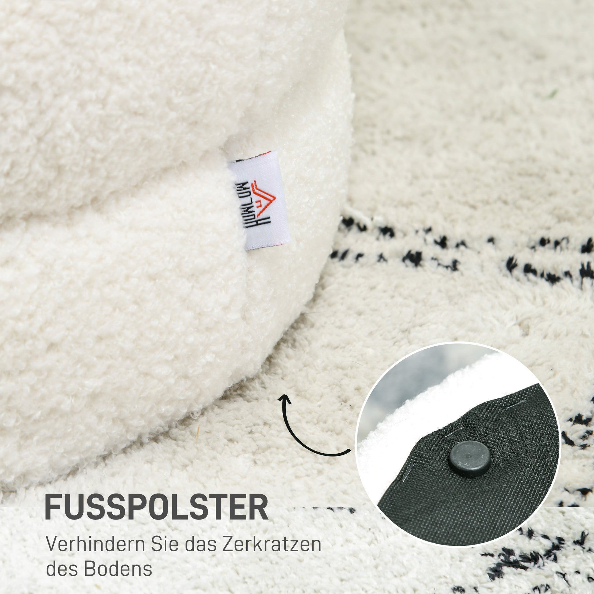 Ottoman Ottoman Ottoman with Teddy Velvet Look Footstool Ottoman for Bedroom, Living Room, Cream White, Ø40 x 45 cm