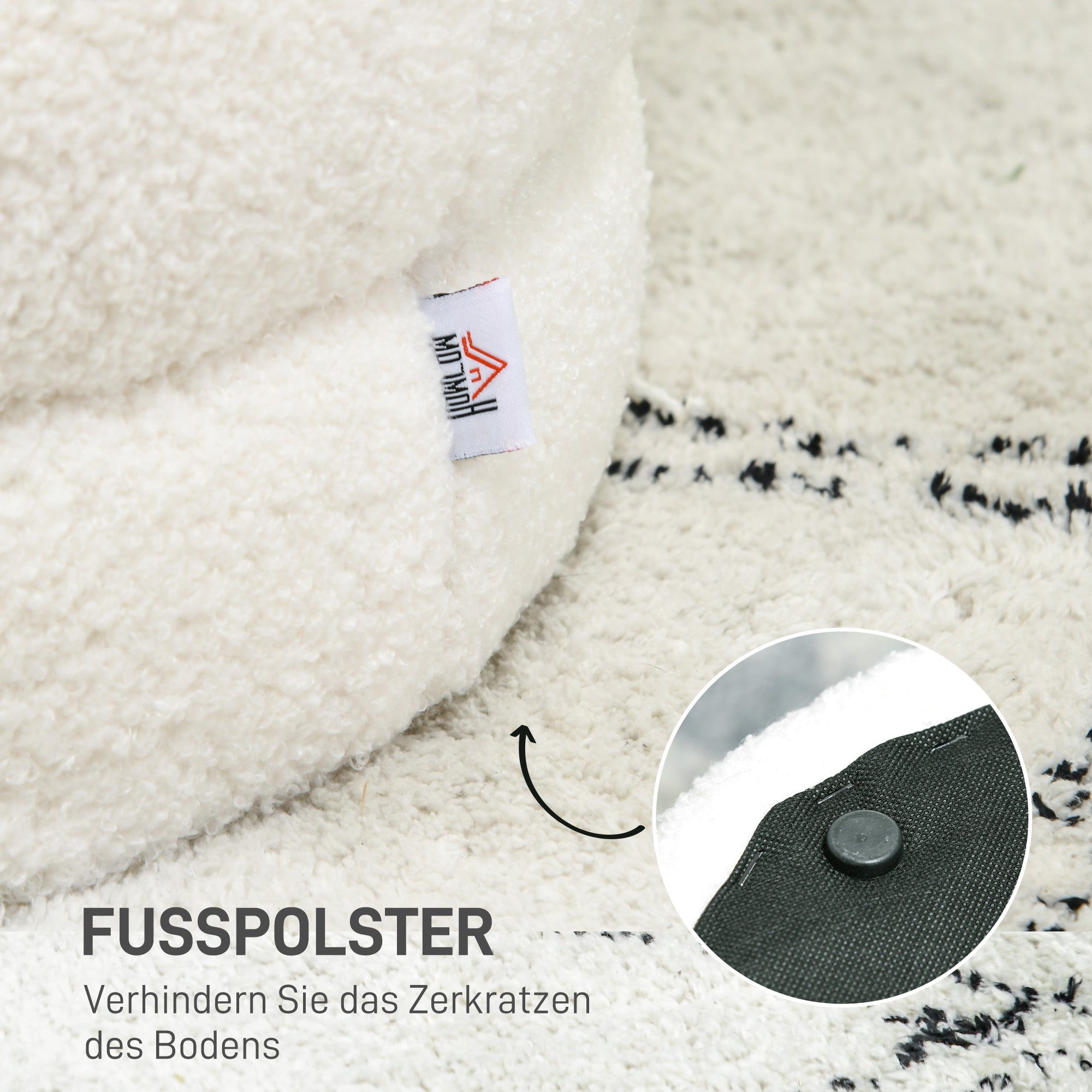 Ottoman Ottoman Ottoman with Teddy Velvet Look Footstool Ottoman for Bedroom, Living Room, Cream White, Ø40 x 45 cm