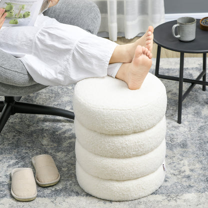 Ottoman Ottoman Ottoman with Teddy Velvet Look Footstool Ottoman for Bedroom, Living Room, Cream White, Ø40 x 45 cm