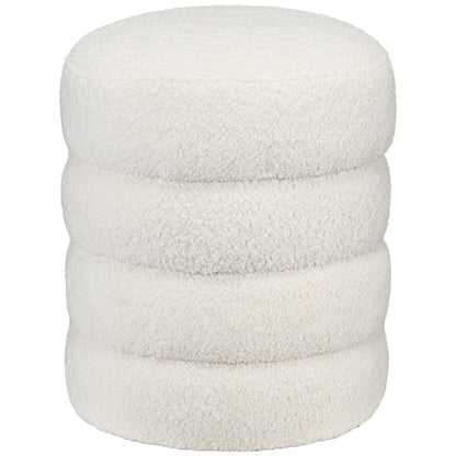 Ottoman Ottoman Ottoman with Teddy Velvet Look Footstool Ottoman for Bedroom, Living Room, Cream White, Ø40 x 45 cm