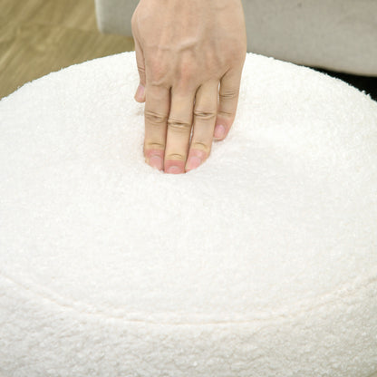 Ottoman Ottoman Ottoman with Teddy Velvet Look Footstool Ottoman for Bedroom, Living Room, Cream White, Ø40 x 45 cm