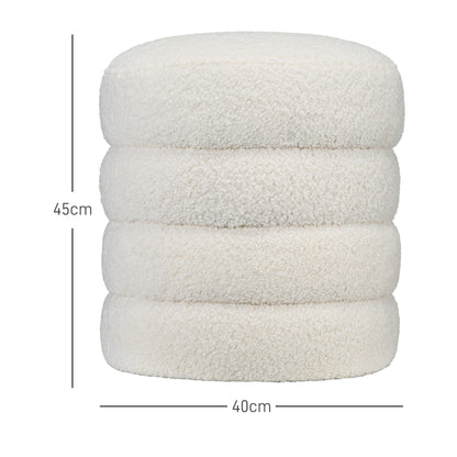Ottoman Ottoman Ottoman with Teddy Velvet Look Footstool Ottoman for Bedroom, Living Room, Cream White, Ø40 x 45 cm