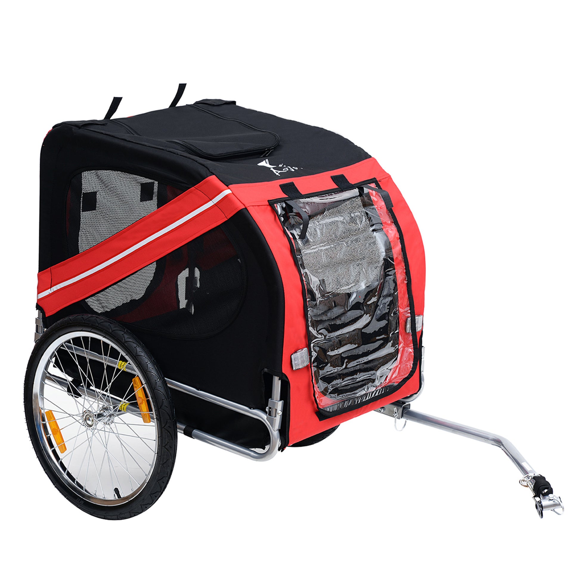 Pet Bike Trailer 8 Reflectors Flag Hitch Bar Included Steel Waterproof Polyester Max. 30 Kg 130L x 73W x 90H cm Red