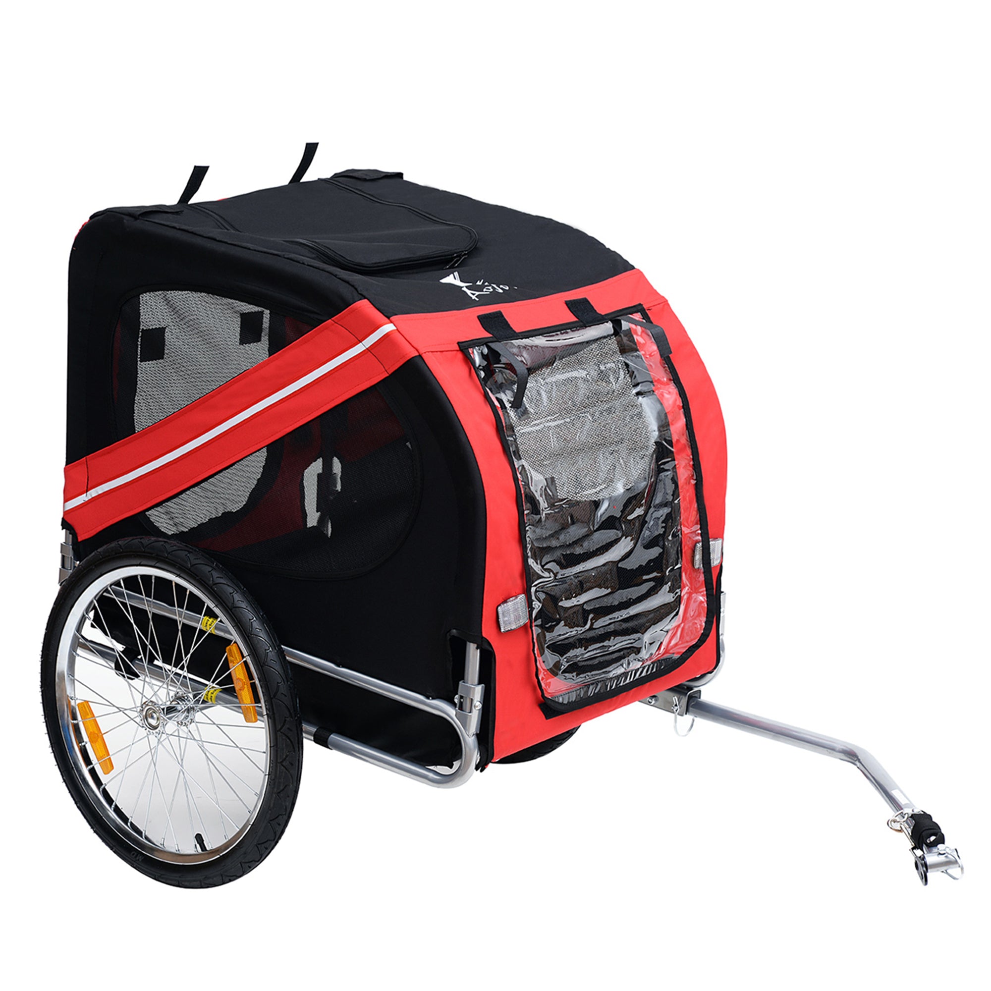 Pet Bike Trailer 8 Reflectors Flag Hitch Bar Included Steel Waterproof Polyester Max. 30 Kg 130L x 73W x 90H cm Red