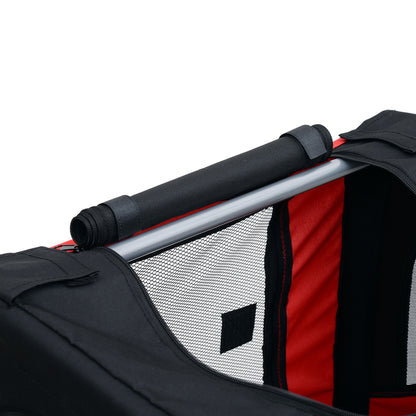 Pet Bike Trailer 8 Reflectors Flag Hitch Bar Included Steel Waterproof Polyester Max. 30 Kg 130L x 73W x 90H cm Red