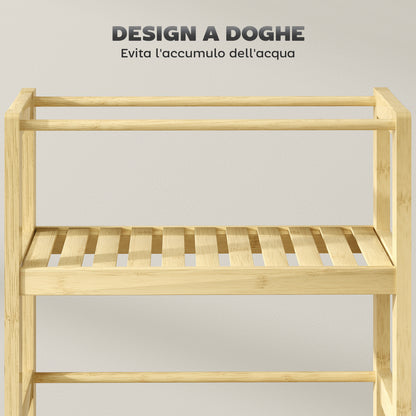 3-Tier Bathroom Shelf with Wheels, Bamboo Trolley, Space Saving Bath Shelf with Slats, 36x15x73 cm, Wood Color