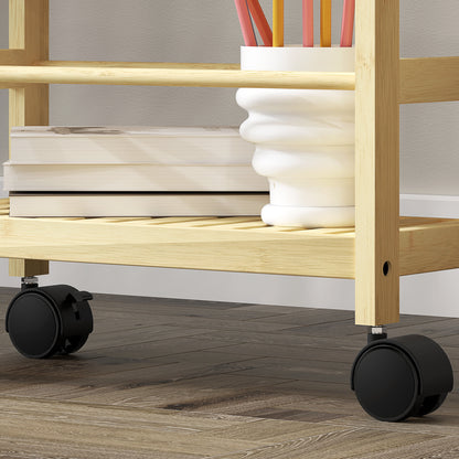 3-Tier Bathroom Shelf with Wheels, Bamboo Trolley, Space Saving Bath Shelf with Slats, 36x15x73 cm, Wood Color