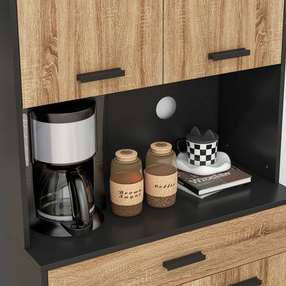 Kitchen Cabinet, Kitchen Buffet, Storage Cabinet, 2 Cupboards, 4 Doors, 1 Drawer, Cable Holes, Industrial Design, 80 x 40 x 180 cm, Black and Natural