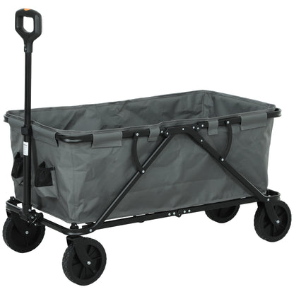 Garden Wagon 120 kg load capacity, foldable transport cart with removable cover, handle, wheels, steering axle, trolley handcart garden cart 160 liters equipment cart for home garden, Dark Grey