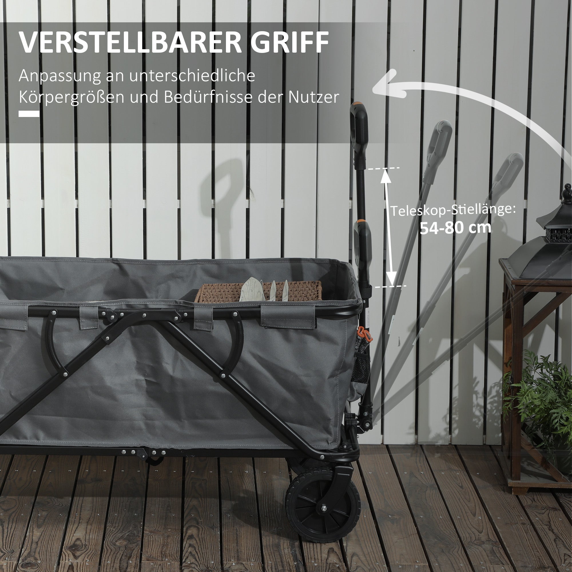 Garden Wagon 120 kg load capacity, foldable transport cart with removable cover, handle, wheels, steering axle, trolley handcart garden cart 160 liters equipment cart for home garden, Dark Grey