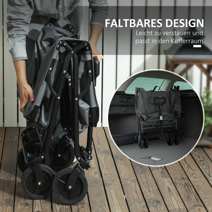 Garden Wagon 120 kg load capacity, foldable transport cart with removable cover, handle, wheels, steering axle, trolley handcart garden cart 160 liters equipment cart for home garden, Dark Grey