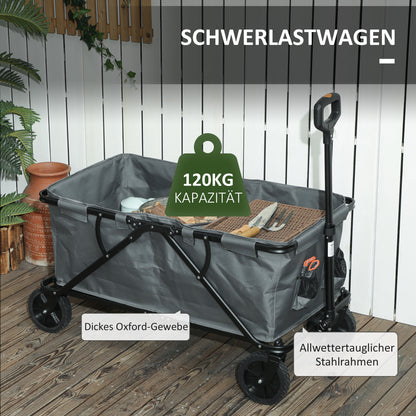Garden Wagon 120 kg load capacity, foldable transport cart with removable cover, handle, wheels, steering axle, trolley handcart garden cart 160 liters equipment cart for home garden, Dark Grey