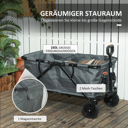 Garden Wagon 120 kg load capacity, foldable transport cart with removable cover, handle, wheels, steering axle, trolley handcart garden cart 160 liters equipment cart for home garden, Dark Grey