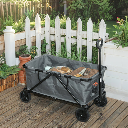 Garden Wagon 120 kg load capacity, foldable transport cart with removable cover, handle, wheels, steering axle, trolley handcart garden cart 160 liters equipment cart for home garden, Dark Grey