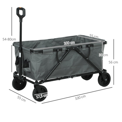 Garden Wagon 120 kg load capacity, foldable transport cart with removable cover, handle, wheels, steering axle, trolley handcart garden cart 160 liters equipment cart for home garden, Dark Grey
