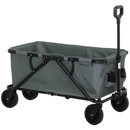 Garden Wagon 120 kg load capacity, foldable transport cart with removable cover, handle, wheels, steering axle, trolley handcart garden cart 160 liters equipment cart for home garden, Dark Grey